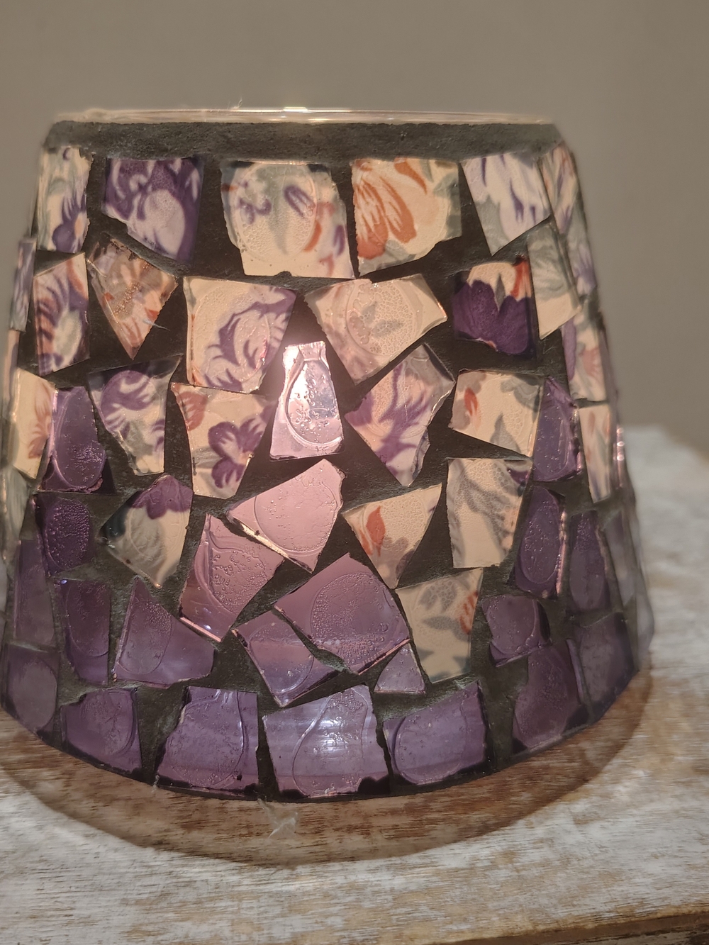 Home Interiors Purple Mosaic Votive with Floral Ceramic Accents New With Box